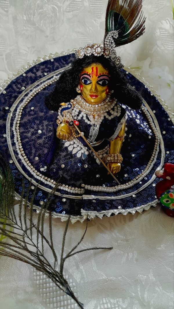 Navy blue  poshak with pearls, and mirror work - Image 5