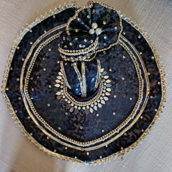 Navy blue  poshak with pearls, and mirror work