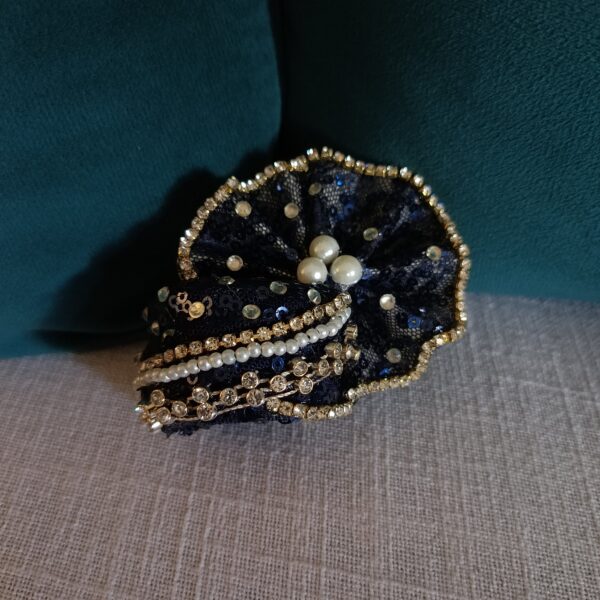 Navy blue  poshak with pearls, and mirror work - Image 3